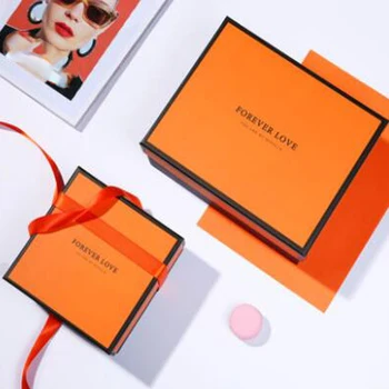 

High-grade Solid Color Gift Box Minimalism Orange Blue Valentine's Day Party Birthday Scarf Wallet Belt Perfume Paper Gift Box