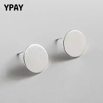 

YPAY 100% 925 Sterling Sliver Round Shape Ear Studs Smooth Geometric Stud Earrings Coin Disc Small Tiny Fine Jewelry YME360