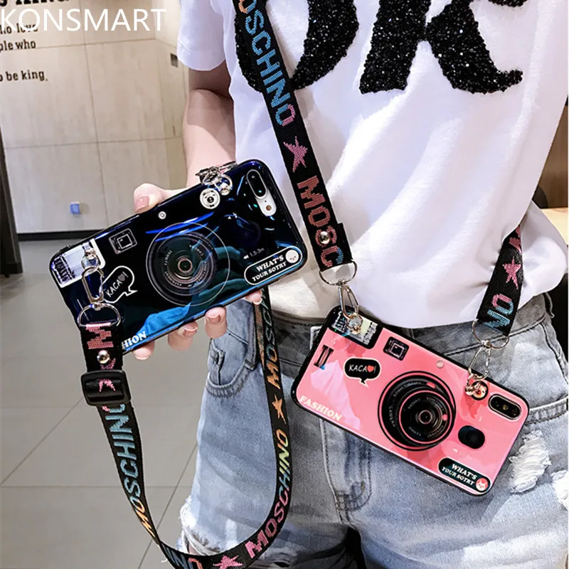 

3D Retro Camera lanyard Case For Xiaomi Mi 9T 9 SE A2 A3 Mi8 Max 3 Mix3 Play Redmi K20 POCOPHONE F1 Stand Holder Case KONSMART