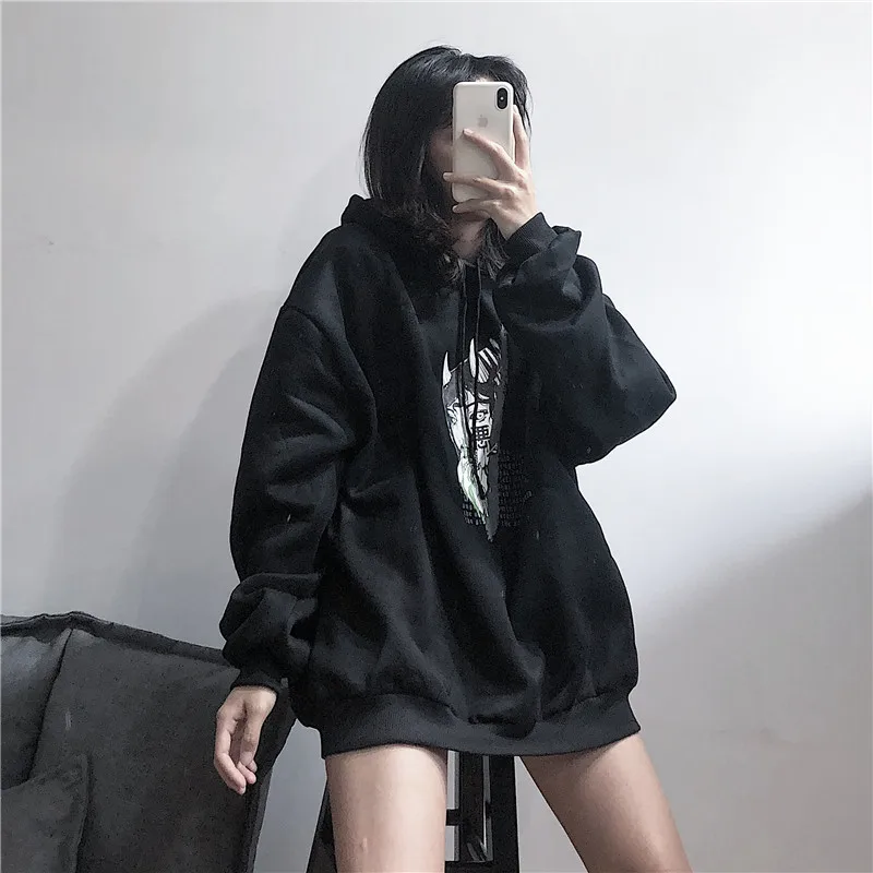 Lychee Harajuku Devil Girl письмо женские флисовые толстовки с капюшоном весна осень зима женские Топы повседневные свободные женские толстовки