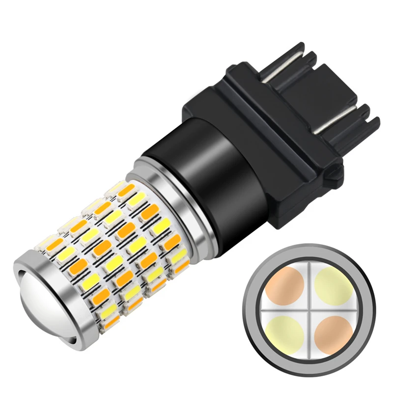 2 шт. 3157 светодиодный двухцветный Автомобильный светодиодный 3014 72SMD 3030 4SMD Canbus без гипервспышки 3157 лампа для сигнала поворота Задний тормозной светильник