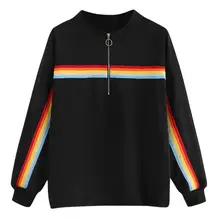 Женская Повседневная Толстовка, топы, спортивная одежда, радужные полосы, длинный рукав, с капюшоном, спортивная толстовка, топы, верхняя одежда, осенняя одежда