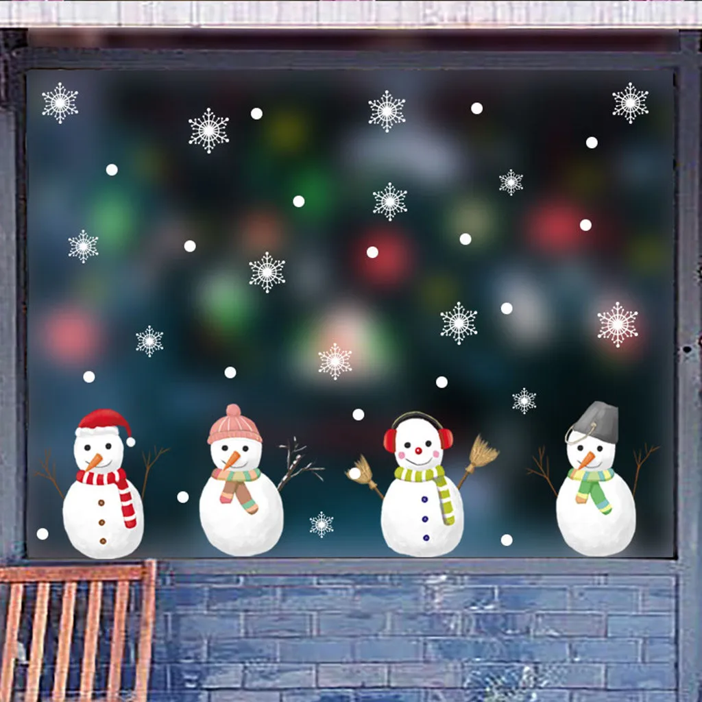 Christmas Cute Snowman Restaurant Mall Decoration Snow Glass Window Wall Window Stickers Home DIY Decal Snowflake Xmas Art Decor