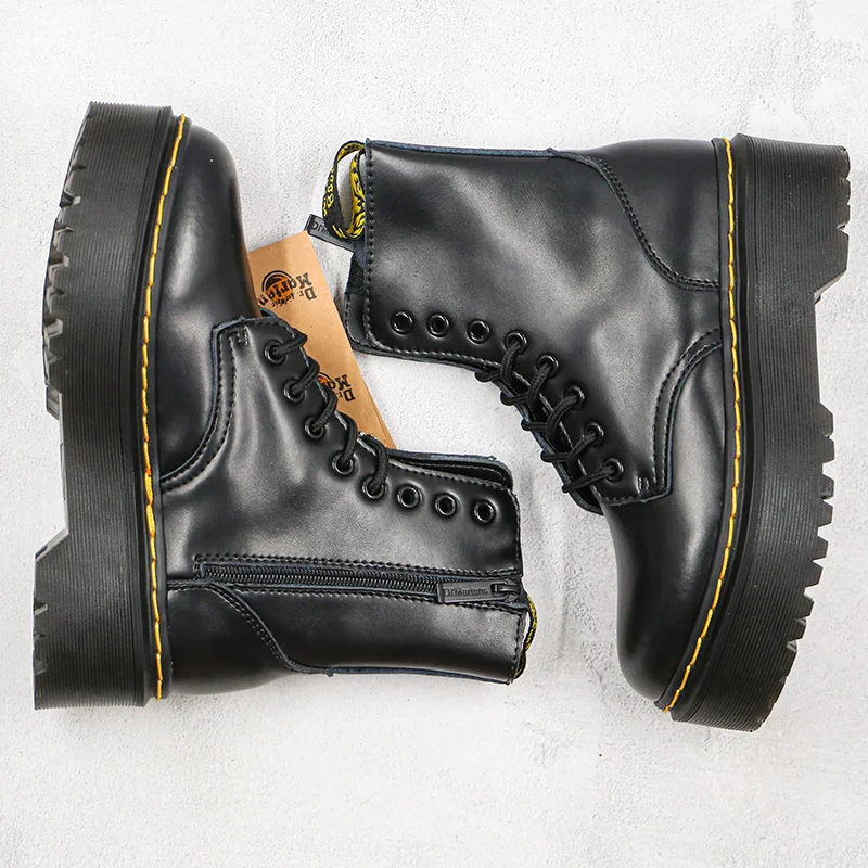 Dr.Martens Botines de tacón grueso con cremallera lateral para mujer,  botines femeninos de cuero con plataforma, planos informales, color negro,  Jadon|Botas hasta el tobillo| - AliExpress