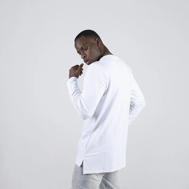 Новые футболки с длинными рукавами мужские уличные хип хоп чистый цвет белый и черный оверсайз
