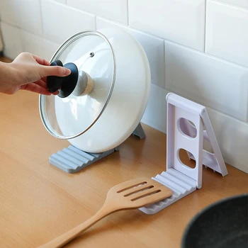

1PC Multifunctional Foldable Pot Cover Rack Kitchen Spatula Pot Cover Rack Cutting Board Adhesive Plate Storage Rack