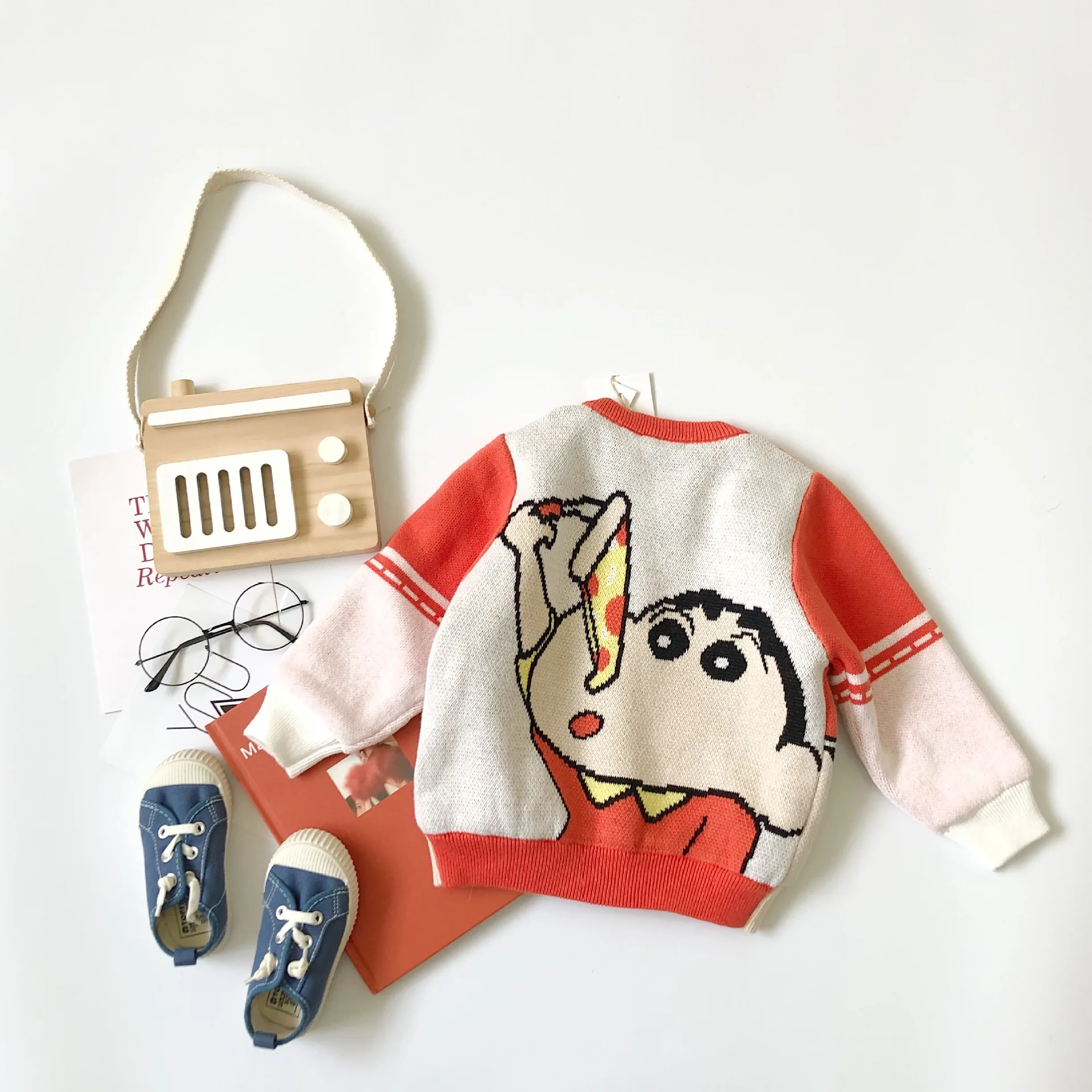 Tonytaobaby/Новинка зимы; плюшевый свитер в оранжевую полоску для шеф-повара, пиццы; детская одежда для мальчиков и девочек