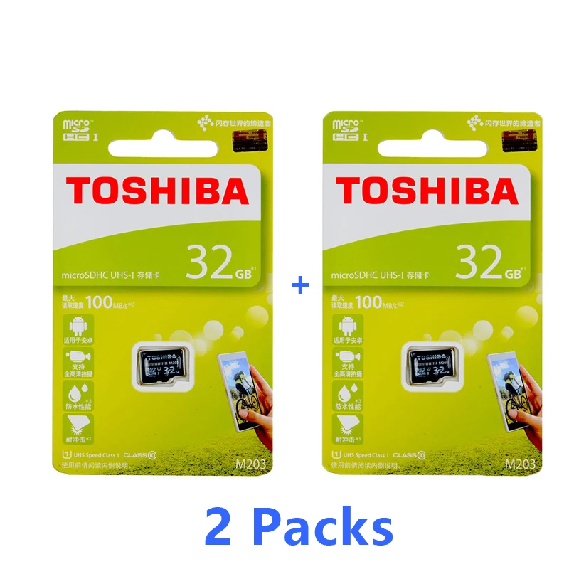 Карта памяти TOSHIBA, 128 ГБ, 64 ГБ, 256 ГБ, SDXC, MicroSD карта, SDHC-I, 32 ГБ, 16 ГБ, U1, класс 10, для мобильного телефона, планшета, дрона, рекордер вождения - Емкость: 2  packs 32GB