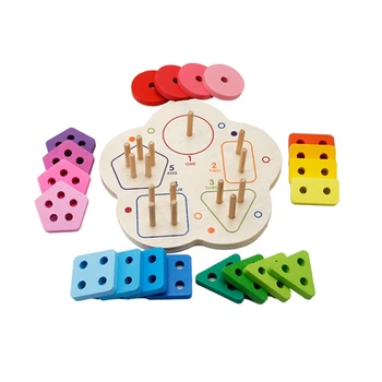 

Kids Puzzle Digital Building Blocks DIY Wooden Toys Geometric Shape Pairing Board Model Set Early Educational Toy