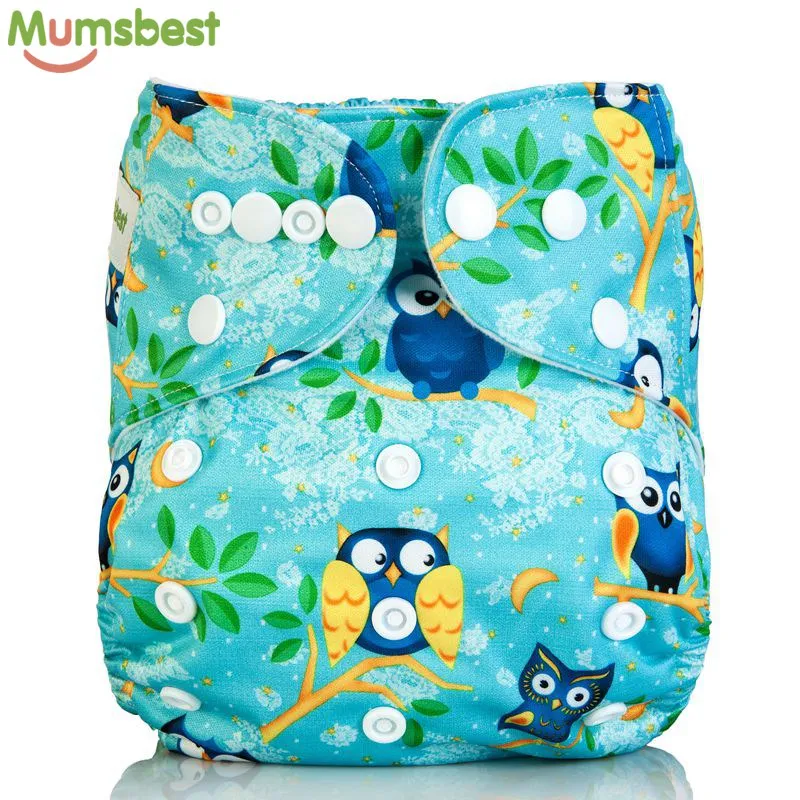 [Mumsbest] Washable Baby Cloth Diaper Cover Waterproof Cartoon Owl Reusable  Pocket  Nappy Hot Sale Babies Nappies  with Liner