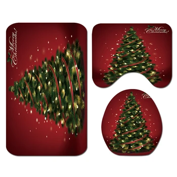 

Merry Christmas Shower Curtain / Non-Slip Rug/ Toilet Lid Cover/ Bath Mat Xmas Tree Pattern for Christmas Decoration HYD