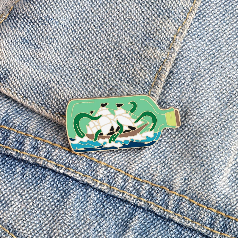 Drifting Bottle Brooches Art Metal Pins Enamel Brooch Boat Sea Wave Badges Lapel Pin Denim Bag Fashion Jewelry Gifts for Friends | Украшения