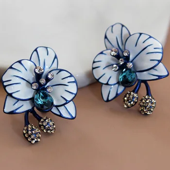 

MOONROCY Blue Red Crystal Earrings CZ Flower Earring Party Exaggerated Jewelry Wholesale for Women Girls Gift Dropshipping