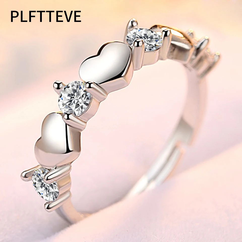 

Zircon Heart Rings For Women Lover Silver Color Open Adjustable Female Engagement Wedding Ring Fashion Jewelry 2019