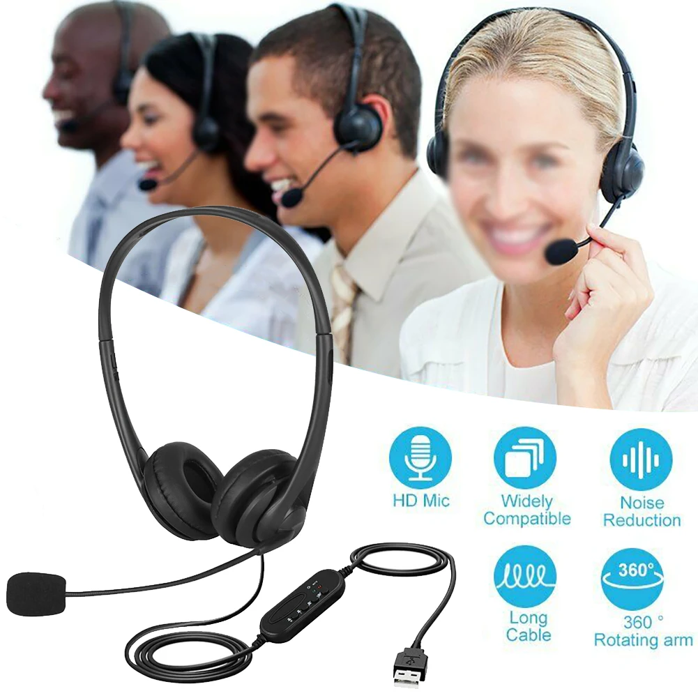 USB Wired Headset Computer Headphone Microphone Noise Reduction Cancelling For PC Laptop Desktop boxes Call Center Lightweight