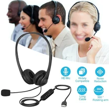 USB Wired Headset Computer Headphone Microphone Noise Reduction Cancelling For PC Laptop Desktop boxes Call Center Lightweight