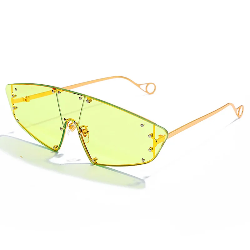 Цельный неправильный многоугольник солнечные очки с заклепками женские бескаркасные оттенки Мужской Топ
