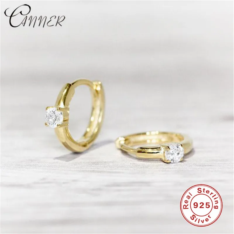 Gold-color CANNER, 925 пробы, серебряные серьги, CZ Циркон, круглые серьги-гвоздики для женщин, модное ювелирное изделие, маленькие золотые серьги Higgie Brinco - Metal Color: Gold-color