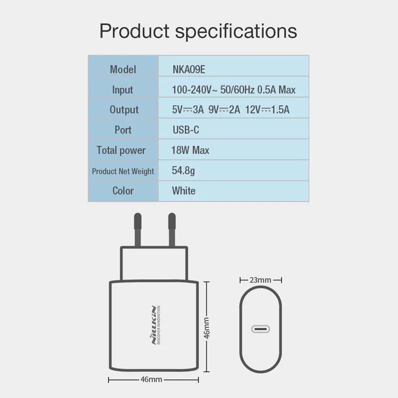 Зарядное устройство Nillkin 5V 3A 18W type C для iPhone, samsung, Xiaomi, USB, PD, зарядное устройство для путешествий