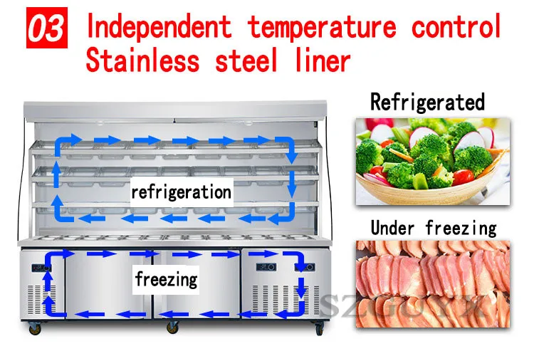 Коммерческий из нержавеющей стали шипящий Холодильный Витринный Шкаф прямой холодный морозильник пикантный горячий горшок шампур Заказ шкафа