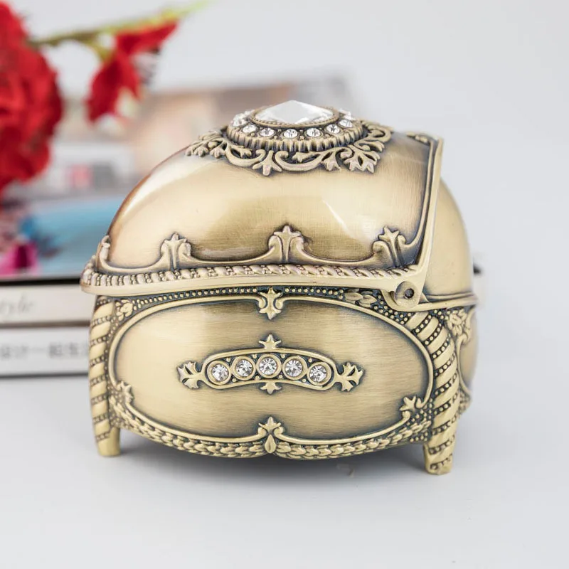 Vintage Zinc alloy Rhinestone Jewelry Box Creative Small Trinket Storage Organizer Box for Women Christmas Gift