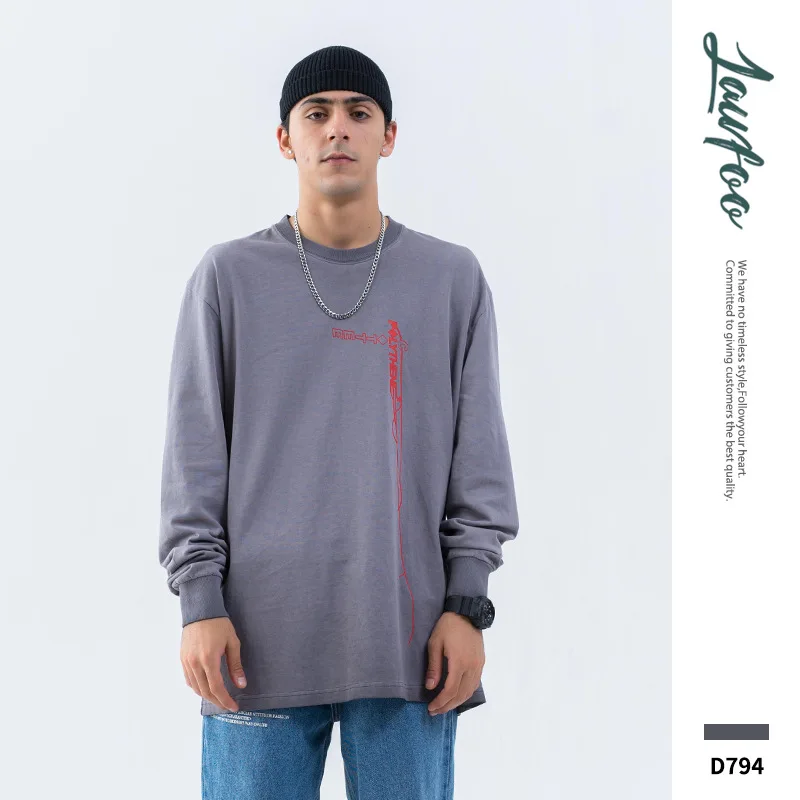 

Lawfoo Autumn And Winter New Style Men'S Wear Popular Brand ACW Vice Line Washing Water Retro Printed MEN'S Long-sleeved T-