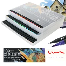 12/24/36/48/72/100 צבע בסדר אניה כפולה טיפ מברשת עט טיפ עט ציור ציור בצבעי מים אמנות סמן אבזרי בית ספר(China)