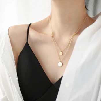 

YUN RUO Fashion Double Layer Round Pendant Necklace Rose Gold Color Titanium Steel Jewelry Woman Gift Never Fade Drop Shipping