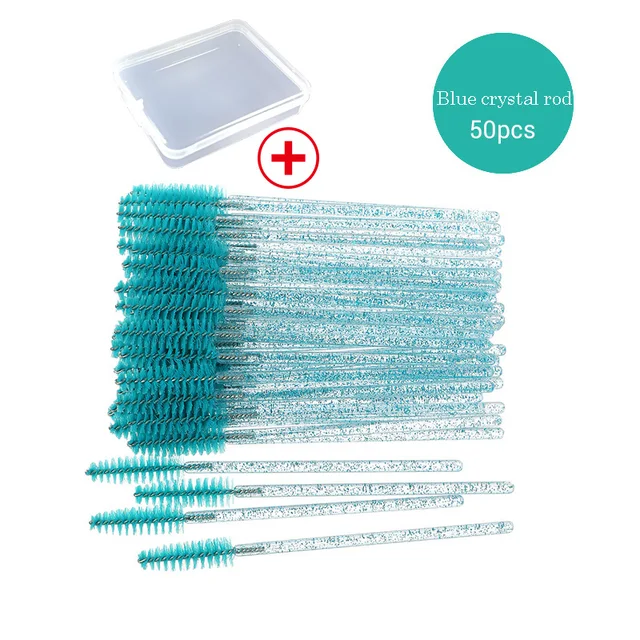 50/100pcs Disposable Eyelash Brush Mascara Wands Crystal Eyebrow Makeup Brush Eyelash Extension Tool Optional Storage Box AddBox 50pcs CBlue