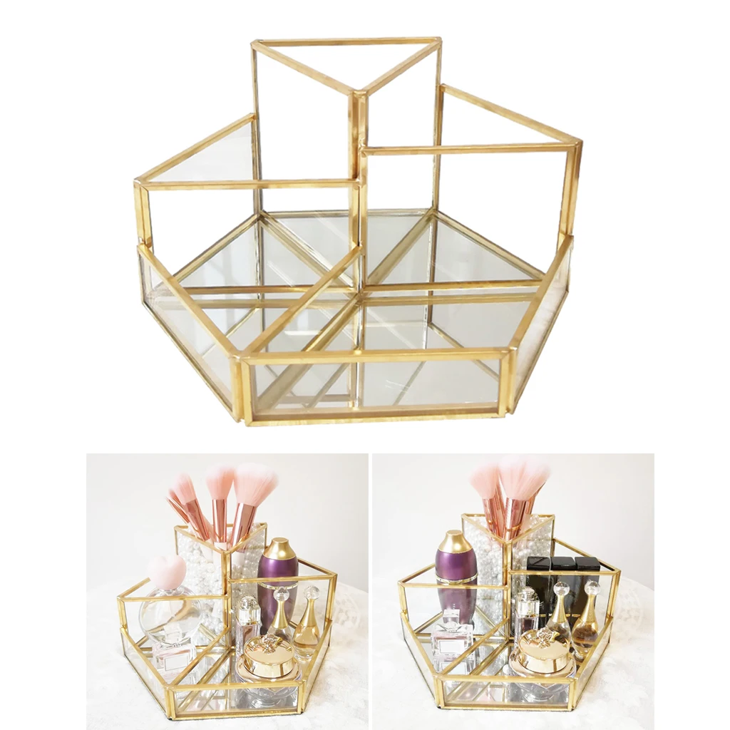 

Makeup Brush Holder Glass Makeup Organizers Cosmetic Brush Eyebow Eyeliners Polish Nail Bottles Desk Top Tray