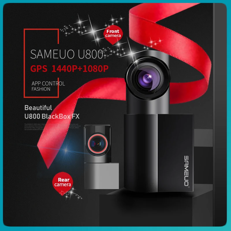 Sameuo U800 Dashcam Wifi Gps Dash Camera Anteriore E Posteriore Mini Hidde Full Hd 1080P Super Night Vision Dvr 360 Rotazione Per Auto