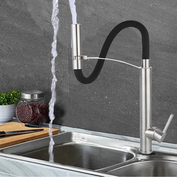 

New Pull Down Kitchen Faucets Silicone Hose 2 Spray Modes Bathroom Basin Sink Faucets Ceramic Valve 360 Degree Swivel Water Tap