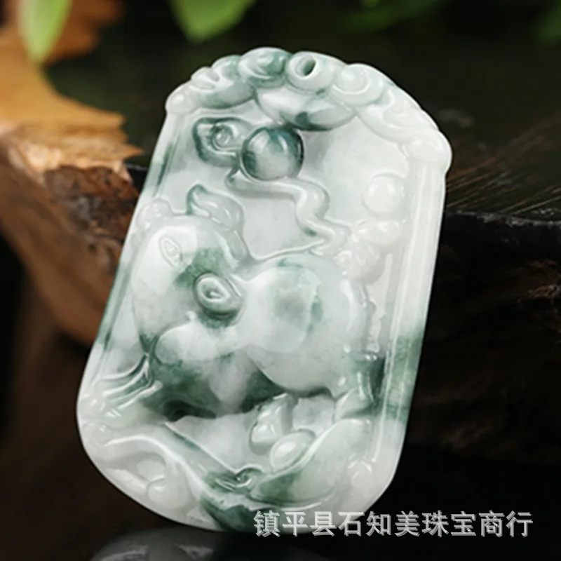 pig Natural Emerald Chinese Zodiac Pendant Necklace Charm Jewellery Fashion Accessories Hand-Carved Man Woman Amulet Gifts Free rope - Цвет камня: pig