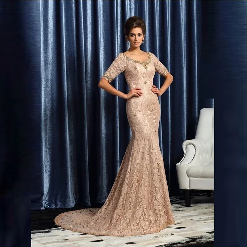 

Кружевное платье-Русалка для матери невесты, с полурукавами и квадратным вырезом