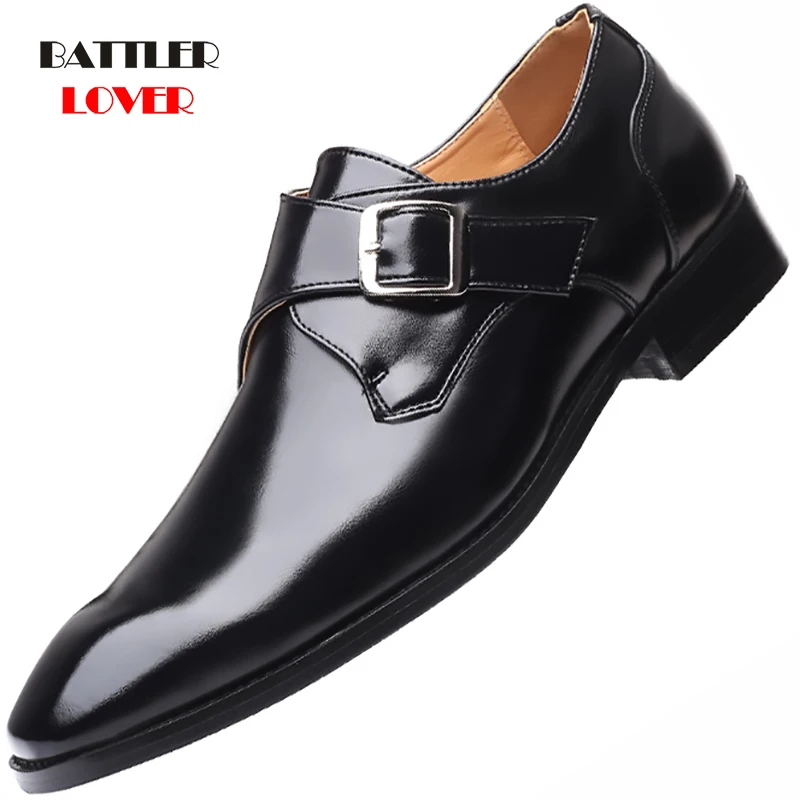 2020 Men Dress Shoes Designer Business Office Buckle Loafers Homme Casual Oxfords Wedding Shoes Male Flat Party Leather Shoes