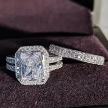 Роскошное свадебное кольцо принцессы из стерлингового серебра 925 пробы, набор для женщин, Дамский Подарок на годовщину, ювелирные изделия,, moonso R5116