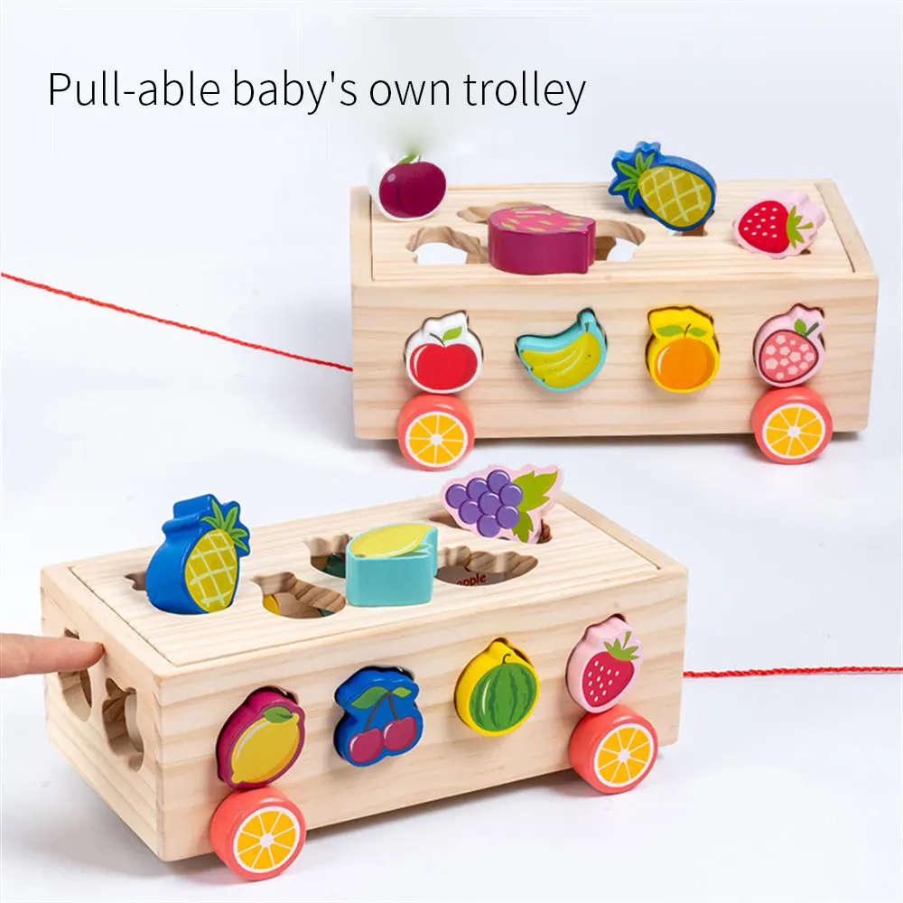 Baby Early Education Toys Color Fruit Building Block Trailer Exercise Hand-eye Coordination Observation Cognitive Wood | Игрушки и хобби