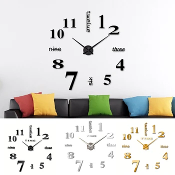 

3D Acrylic Sticker Mirror Wall Clock DIY Silent Clocks Large Numbers Letters Still Life Quartz Clock For Home Room Decor