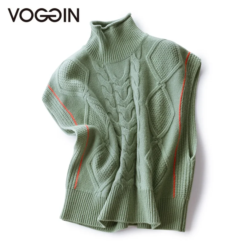 

VOGGIN Ladies Sweater Tank Turtleneck Australian wool Women Solid Knitted Vest High Quality Female tops Roll Neck 2020 Winter