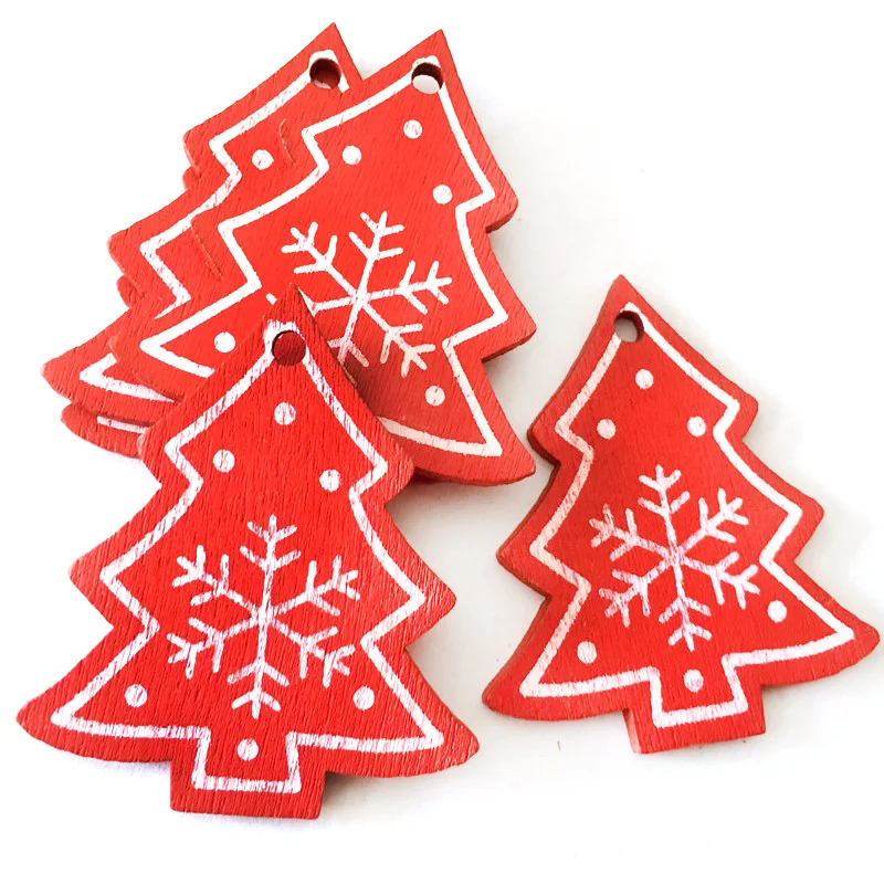 10Pcs 5cm Wooden Chistmas Tree Pendant Ornament New Year Christmas Party Decoration Noel Craft Gift Hanging Supplies