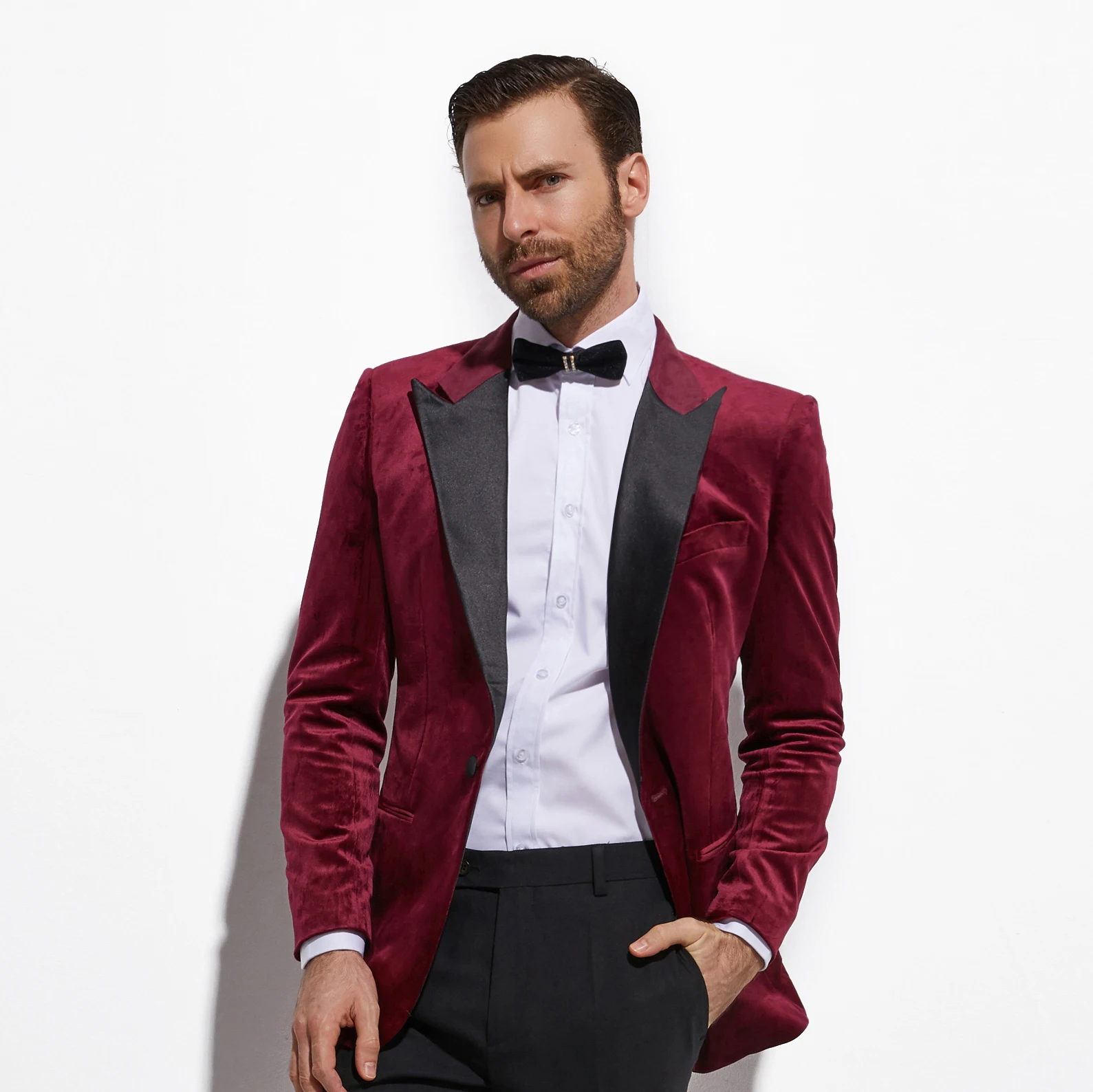 Burgundy Velvet Diner Jacket Custom Made Slim Fit Dark Red Velvet Blazer Men, Tailored Velvet Blazers For Men