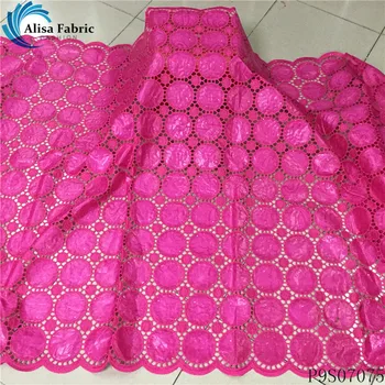 

Alisa pink african lace bazin riche fabric high quality embroidered hollow out desing 5 yards/pcs nigeiran cords laces for party