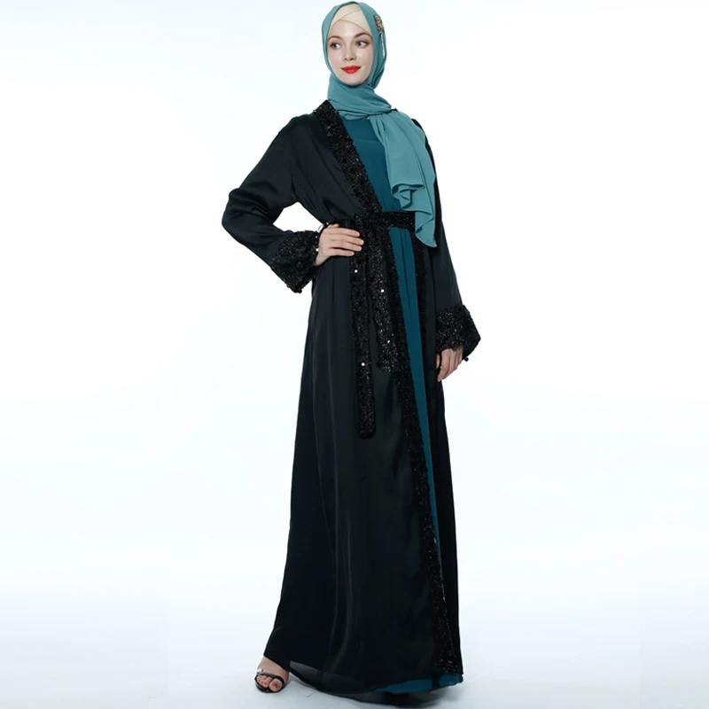 Sequin abaya турецкое кимоно Дубай Кафтан мусульманский хиджаб платье Абая для женщин Кафтан мусульманская одежда халат Femme молитва одежда