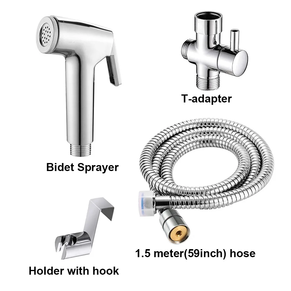 Shattaf Bidet Spray Shower Toilet Hygiene Holder Holse Chrome+Gold Sprayer 