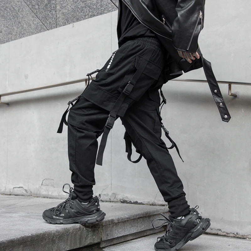 Новинка, мужские брюки-карго в стиле хип-хоп с боковой молнией и карманами, модные длинные брюки-карандаш