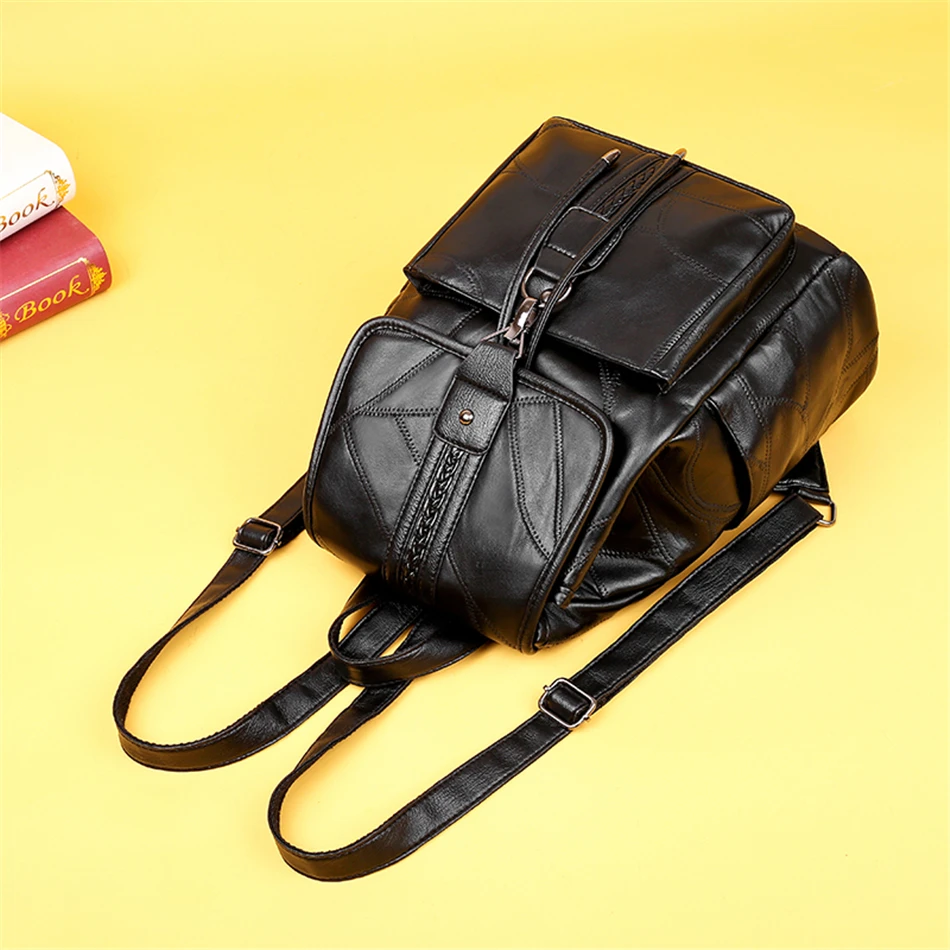 Элегантные женские рюкзаки из мягкой кожи Mochila Feminina школьные рюкзаки для девочек Противоугонный рюкзак со шнурком для путешествий черного цвета