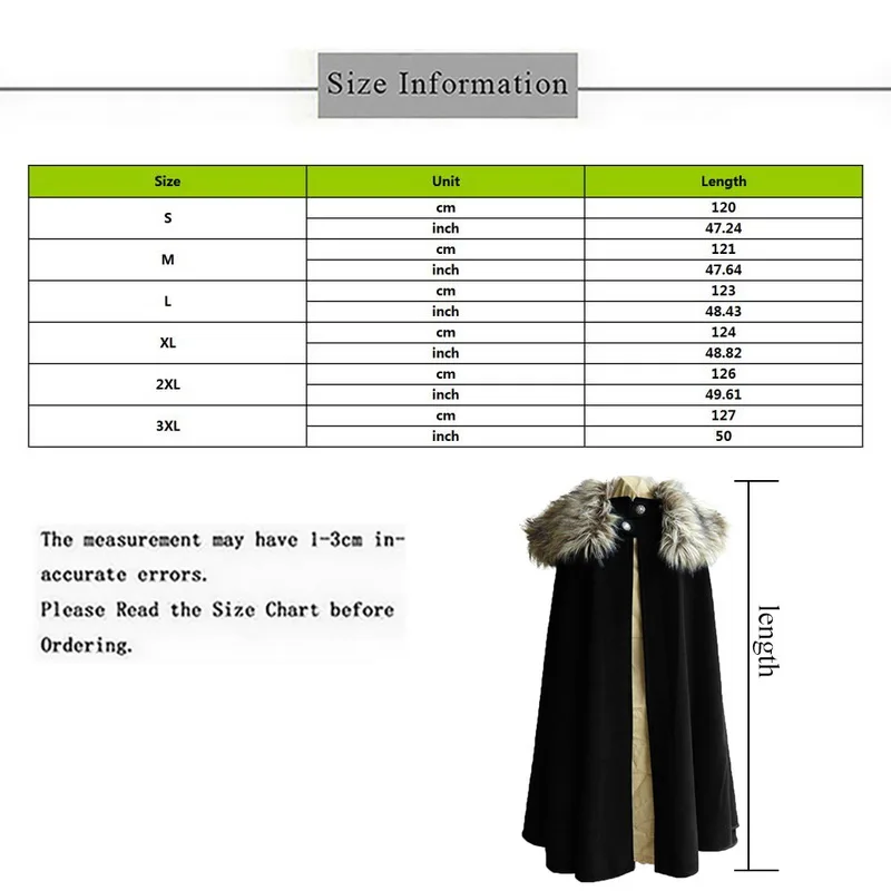 Модная Средневековая мужская зимняя теплая накидка, пальто, ретро куртка, готический стиль, меховой воротник, накидка, плащ Jon Snow, костюм