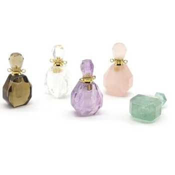 

Natural Gems Stone Perfume Bottle Pendants,Amethysts Fluorite Crystal Quartz Essential Oil Diffuser for Necklace Charms Jewelry