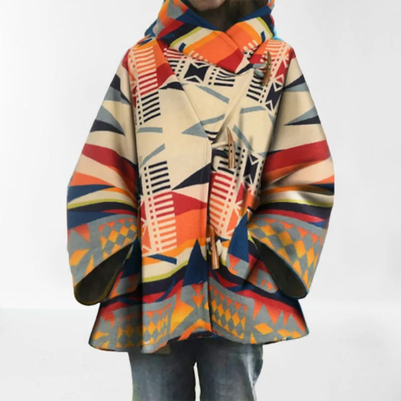 

women coat women's new long-sleeved hooded printed woolen outerwear wool blends Silk woman Ladies 2020 autumn and winter