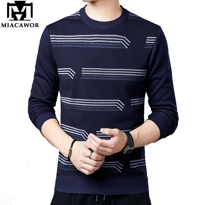 

MIACAWOR New Men Sweaters Thick Warm Pullover Men Knitted Jersey Hombre Slim Fit Jumpers Fashion Striped Pull Homme Y235